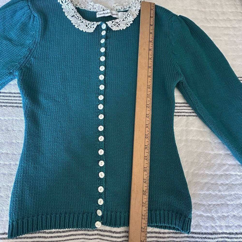 Vtg Cambridge Spirit Sweater Womens Medium Green Grannycore Cottagecore Lace - Picture 9 of 12